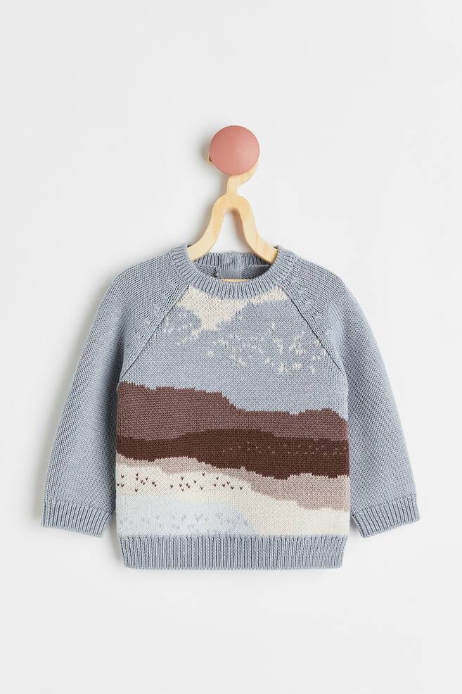 Jacquard-knit wool jumper - Blue/Landscape/Light grey/Llamas