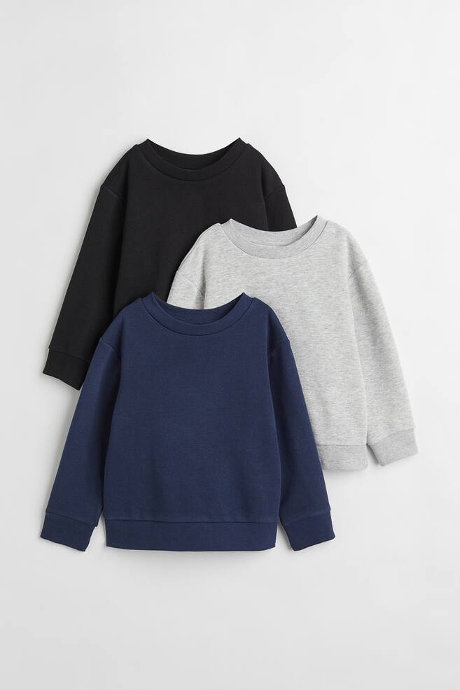 3-pack sweatshirts - Navy blue/Light grey/Black - 2
