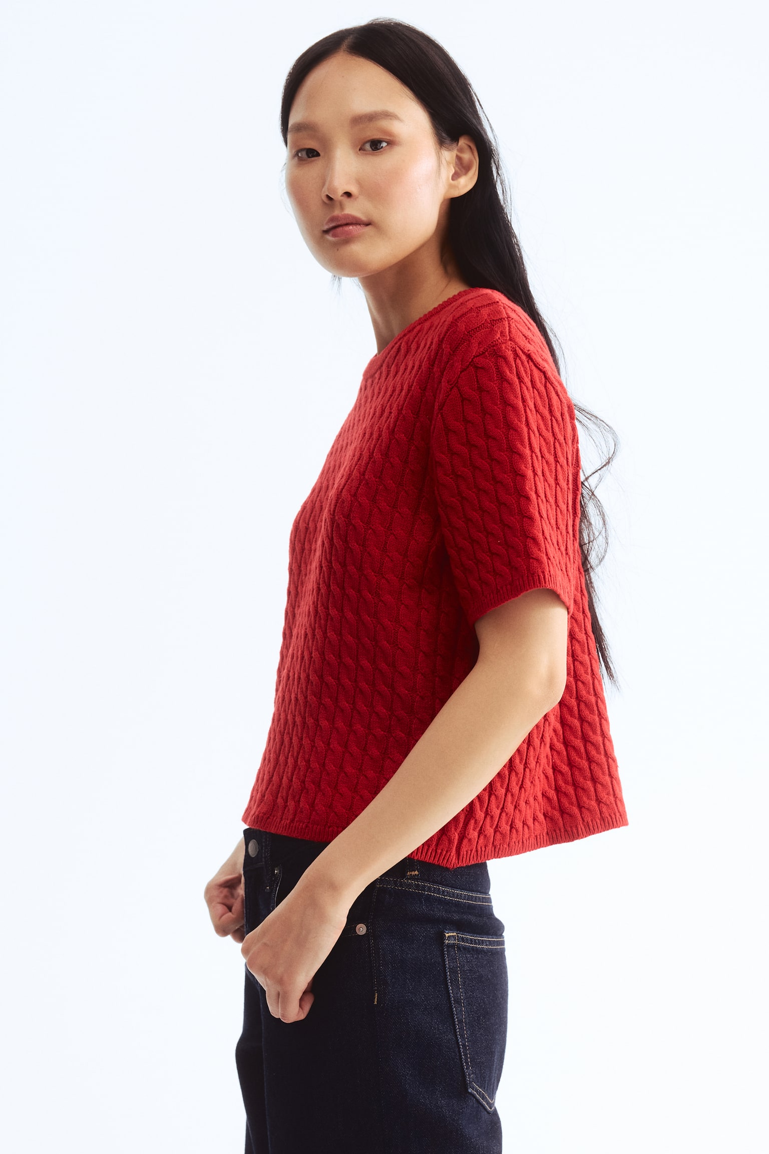 Cable-knit jumper - Bright red/Cream/Navy blue/Beige - 5