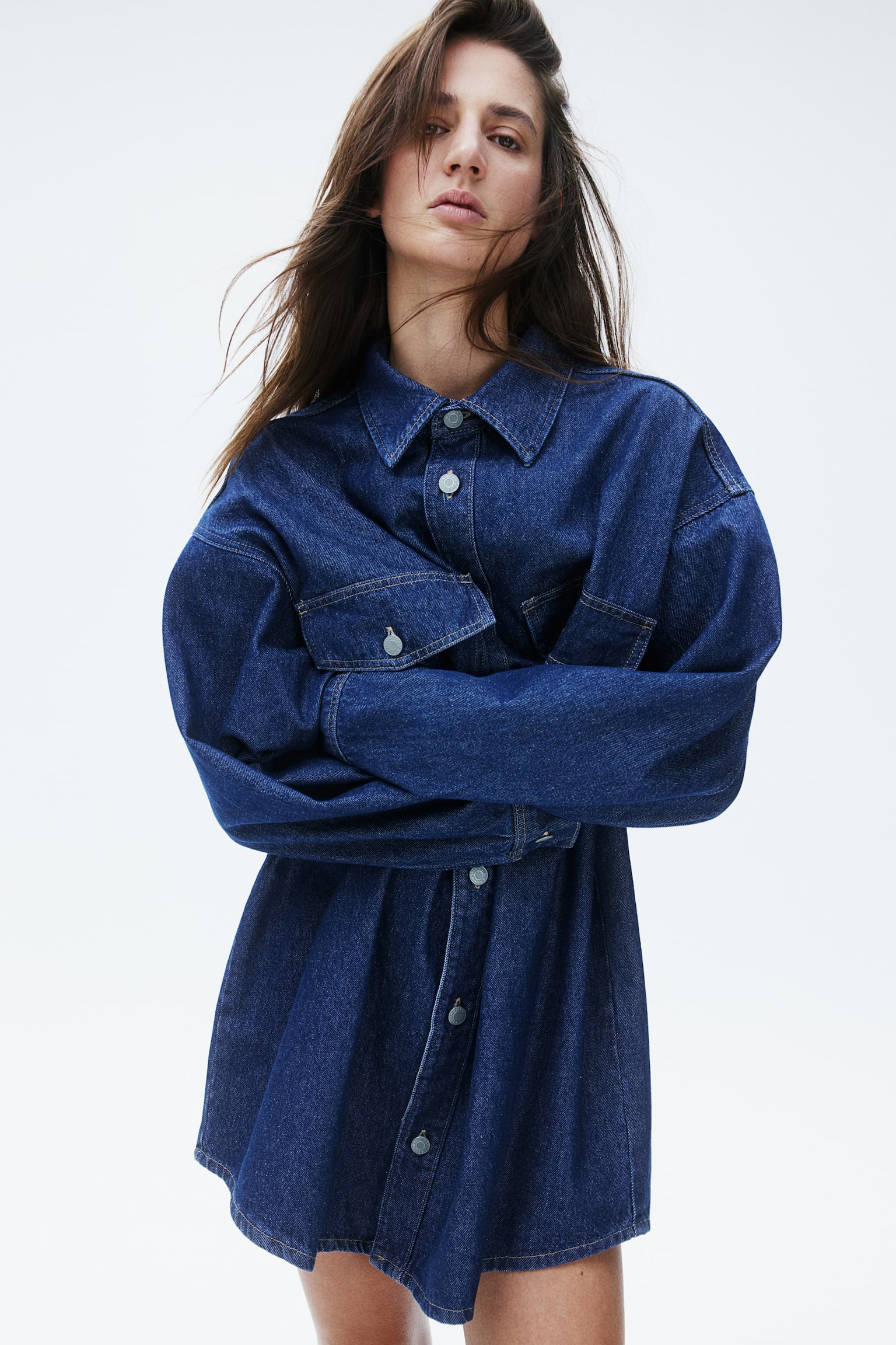 Oversized denim shirt - Dark denim blue/Black/Light denim blue/Denim blue - 1