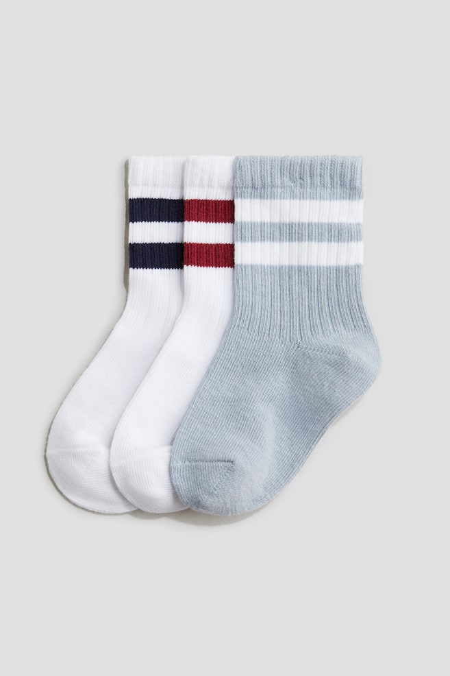 3-pack sokker - Hvit/Blå stripet/Beige/Teddybjørn/Lys grå/Lys beige/Beige/Hund/Hvit/Stripet/White/Beige/Dyr/Lys rosa/Gul/Hvit/Stripet/Rosa/Epler/Hvit/Mørk grå/Grå/Hunder - 1