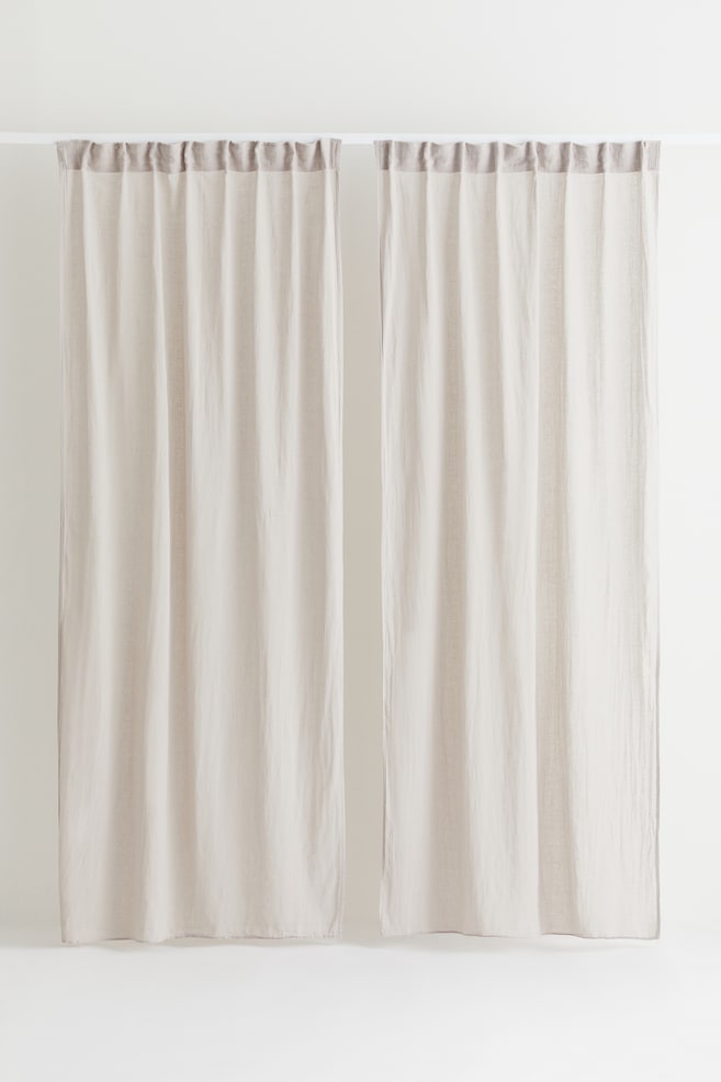 2-pack multiway linen-blend curtains - Light greige/White/Light beige/Brown - 3