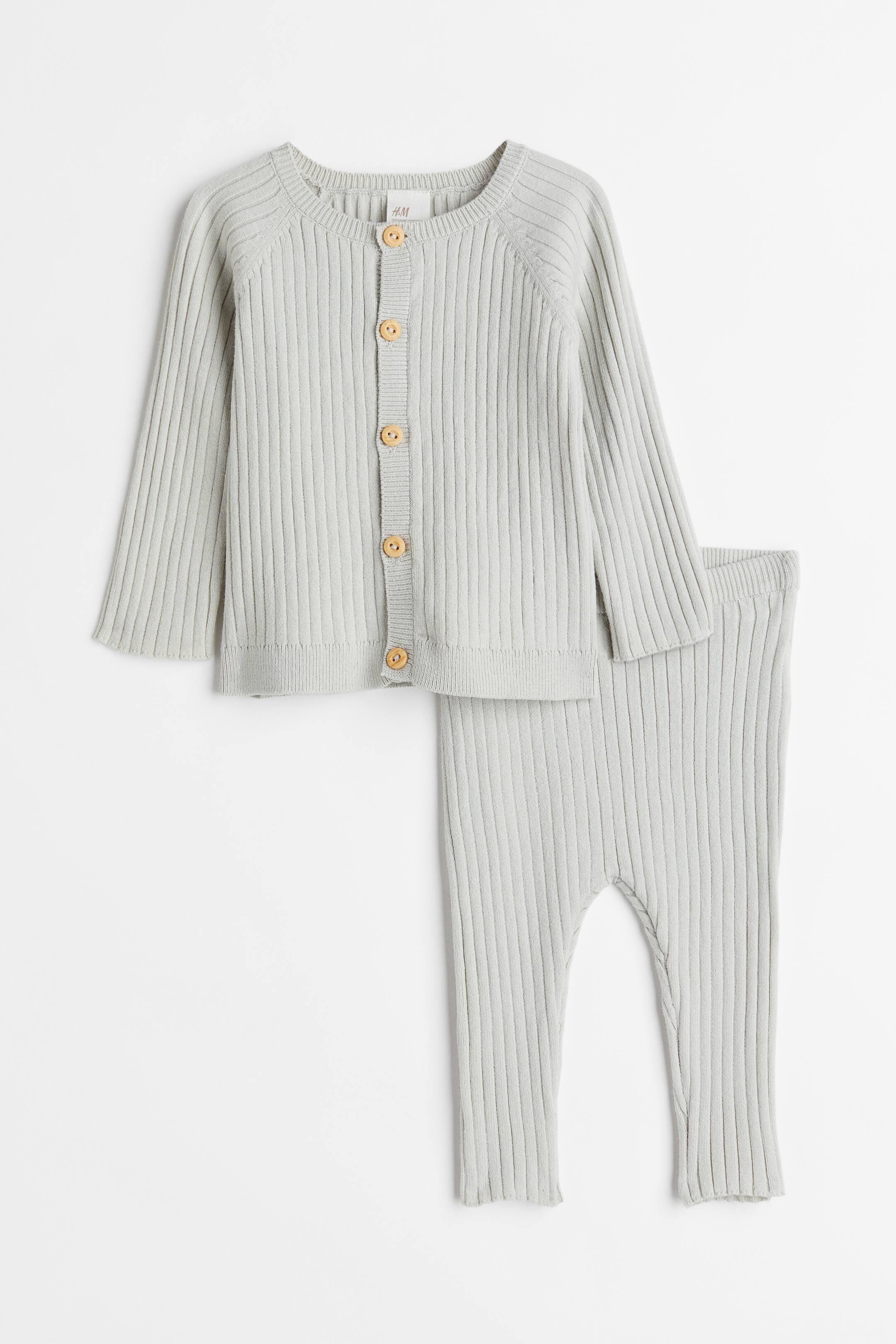 2-piece Rib-knit Cotton Set - Light green - Kids | H&M US