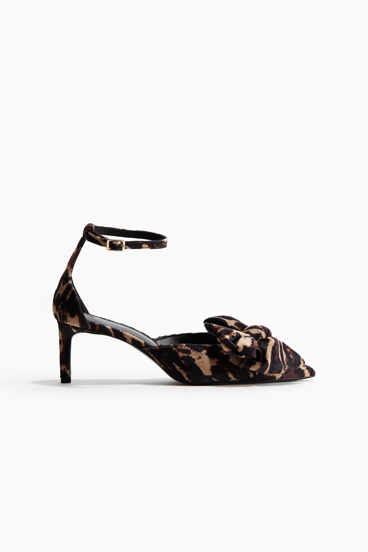 Женские лоферы H&M Bow-Detail Velour Pumps, цвет: Коричневый / Леопардовый с принтом — фото 1