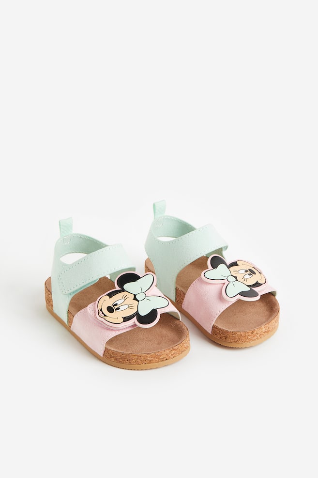 Appliquéd sandals - Mint green/Minnie Mouse/Dark beige/Mickey Mouse - 1
