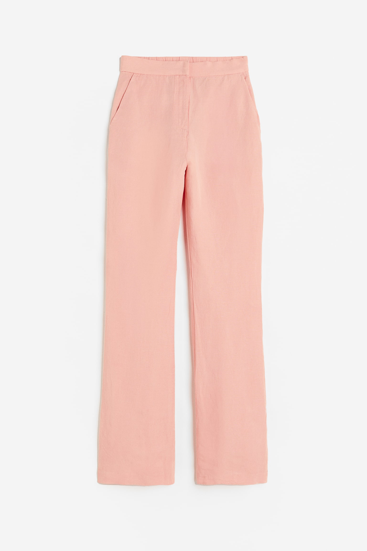 Flared Linen Blend Pants - Apricot/Red - 1