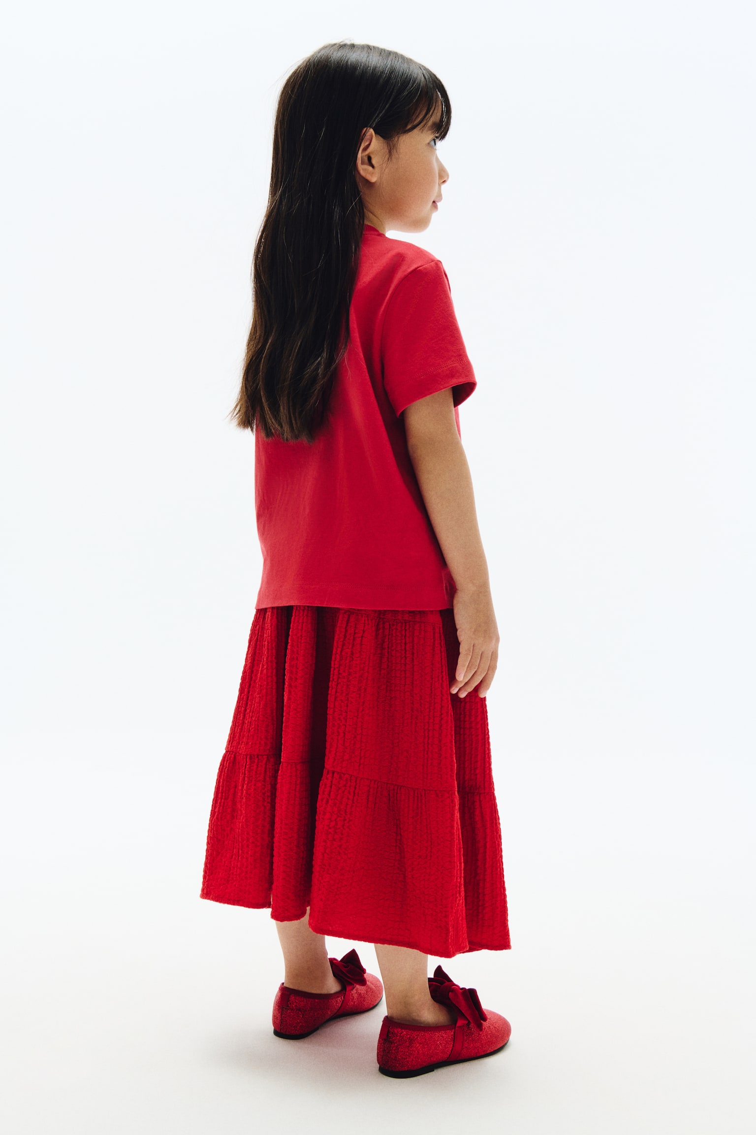 Tiered seersucker skirt - Red - 5