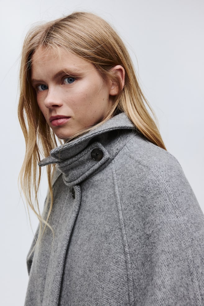 Oversized wool-blend coat - Grey marl/Dark brown/Light beige marl - 1