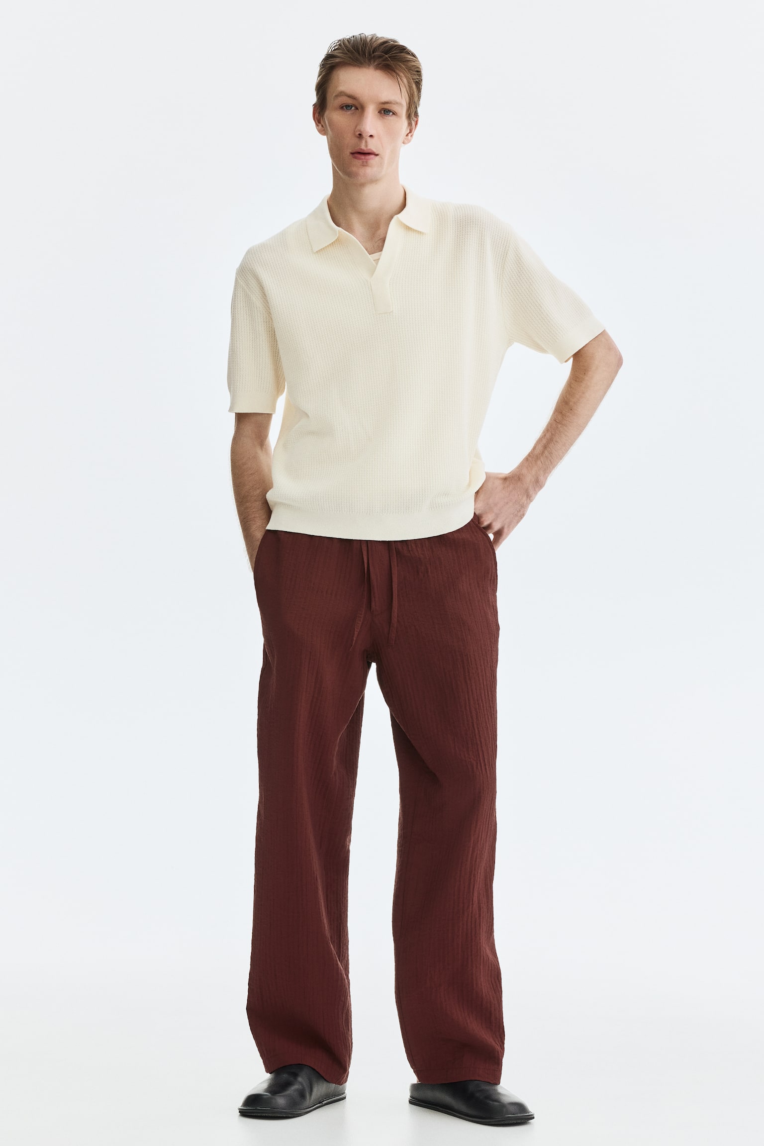 Polo Regular Fit en maille torsadée-Crème - 1