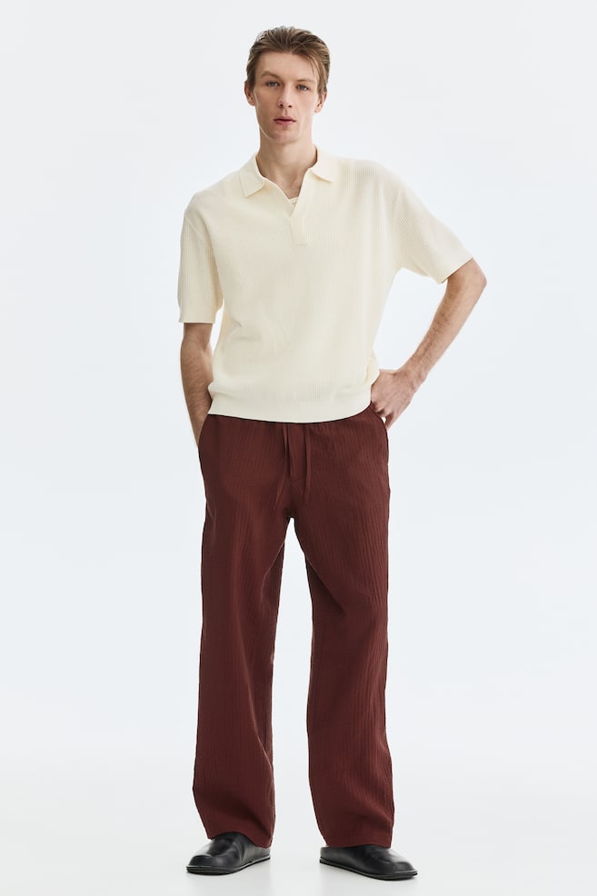 Bluză polo tricotată cu torsade Regular Fit - Crem/Maro-închis/Bej-închis - 2