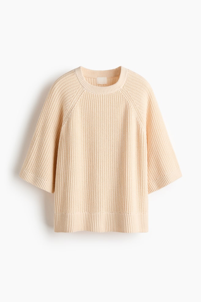 Rib-Knit Top - Beige/Bright red - 1