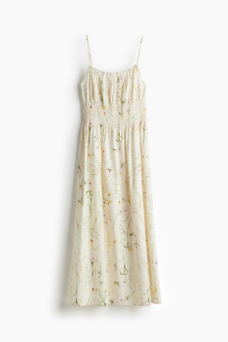 h and m smocked dress Ladies - Cream/Lemons Smock-topped - Size: S narrow elastication over the shoulders and short puff sleeves with elasticated smocking and a small frill trim at the cuffs Women's White/polka dot Smocked Strappy
