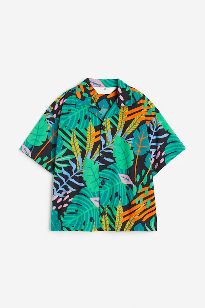 Printed resort shirt - Green/Tropical leaves/Light beige/Palm trees - 1