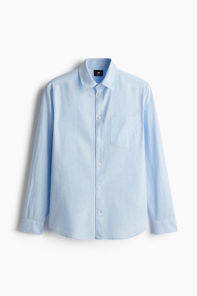 Regular Fit Linen-blend shirt - Light blue/White/Black - 1
