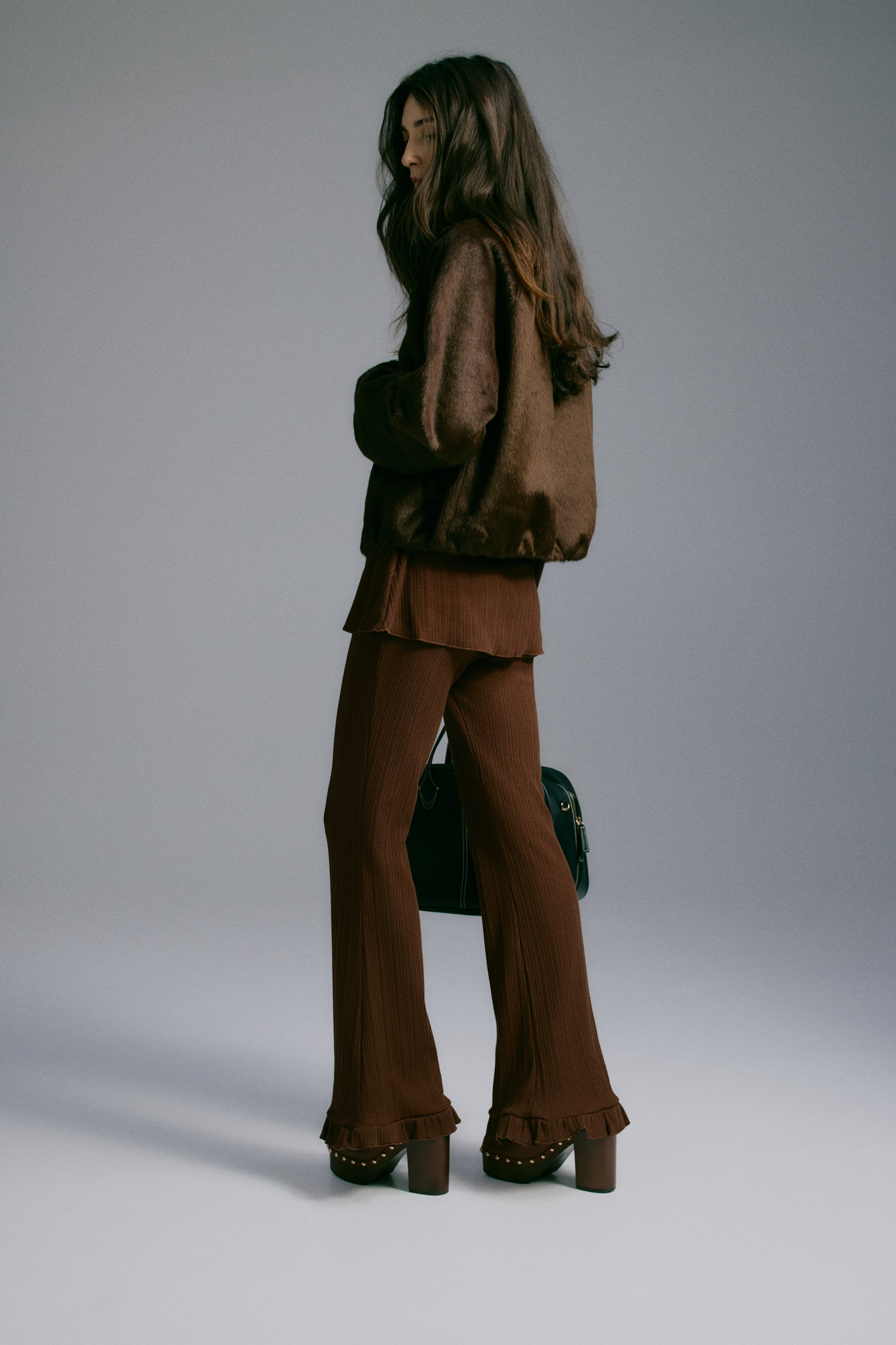 Flared Rib-Knit Pants