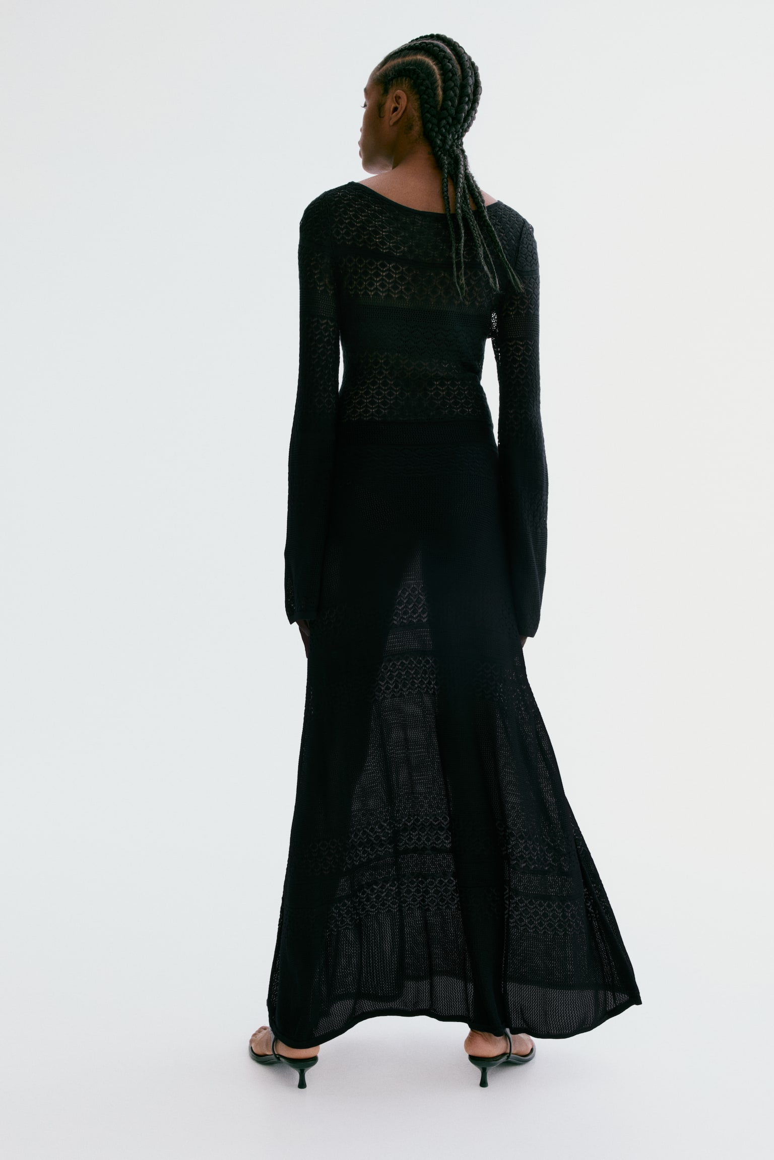 Pointelle-knit maxi dress - Black/Brown - 6