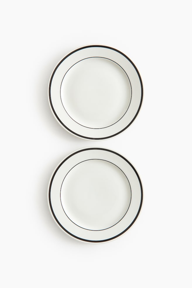 Set van 2 porseleinen borden - Wit/zwart/Wit/blauw/Wit/rood - 1