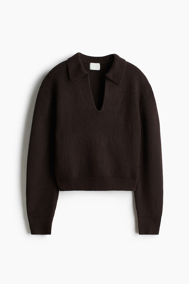 Rib-knit collared jumper - Dark brown/Cream/Greige - 1