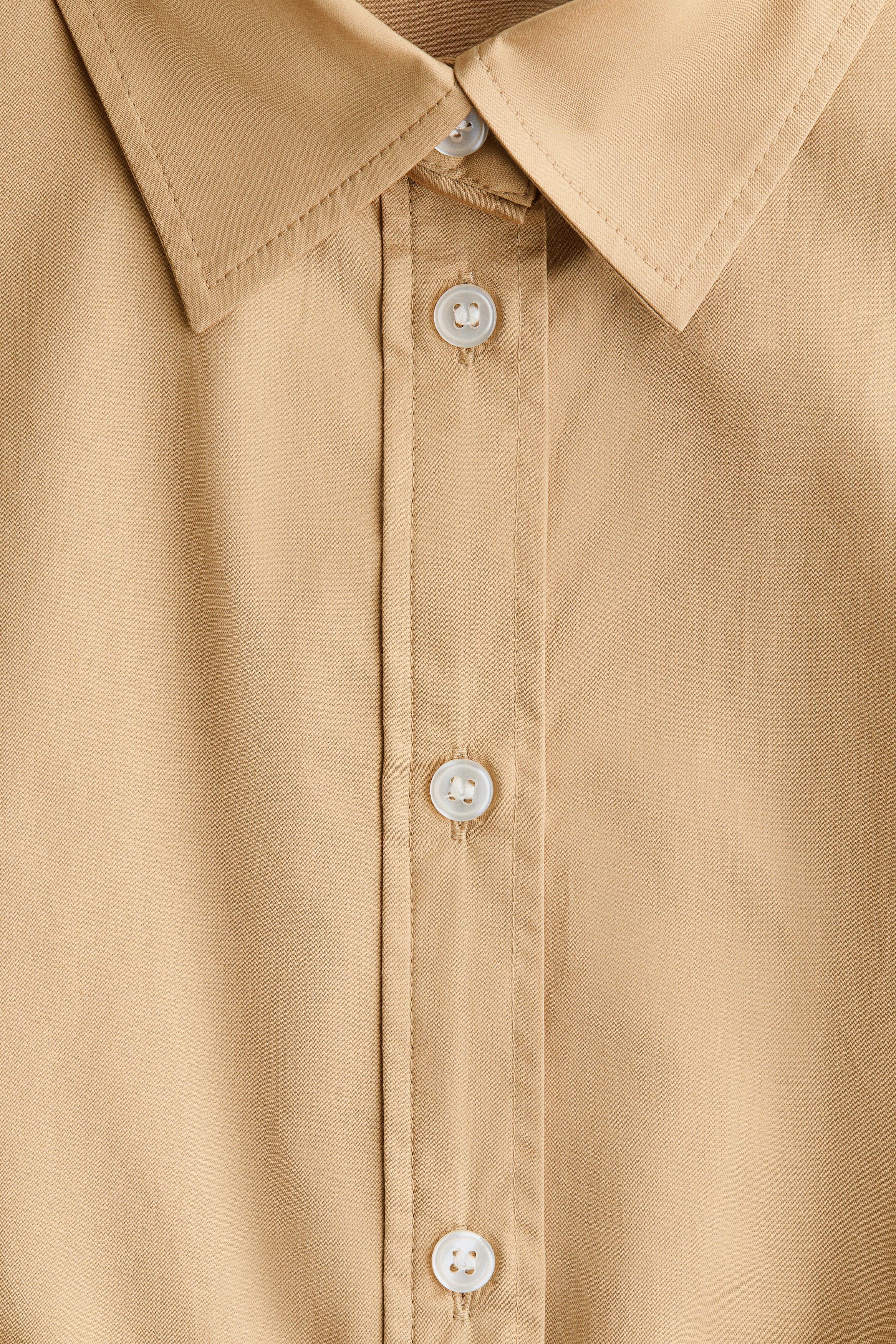 Ladies - Beige Short-Sleeved Shirt Dress - Size: S - H&M