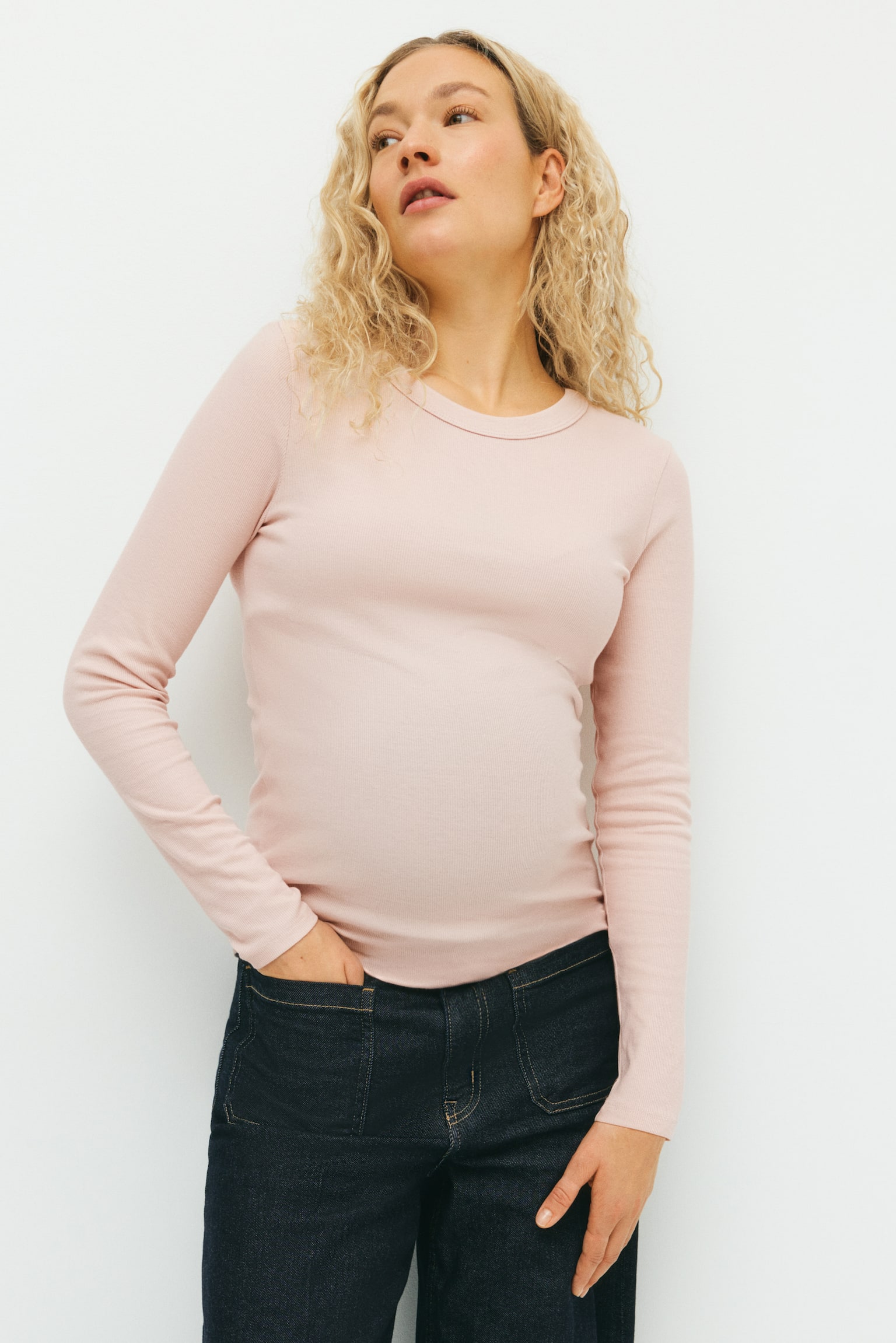 MAMA Ribbed jersey top - Light pink/Black/Grey marl/Pigeon blue/Light beige marl/Cream/Dark brown - 1