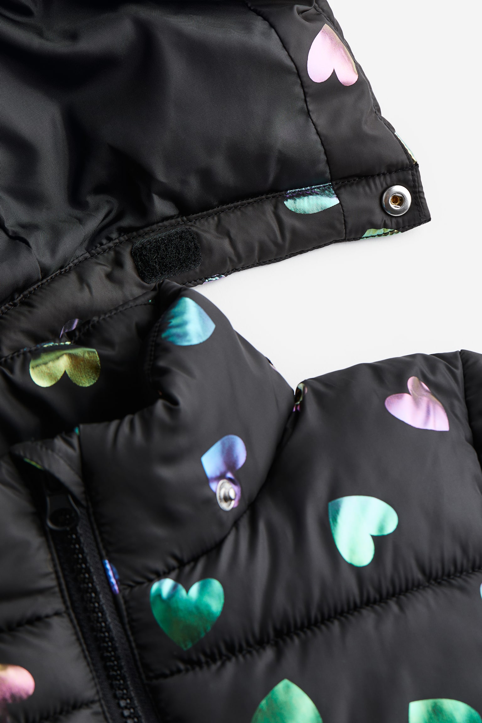 Water Repellent Puffer Jacket - Black/Hearts - 2