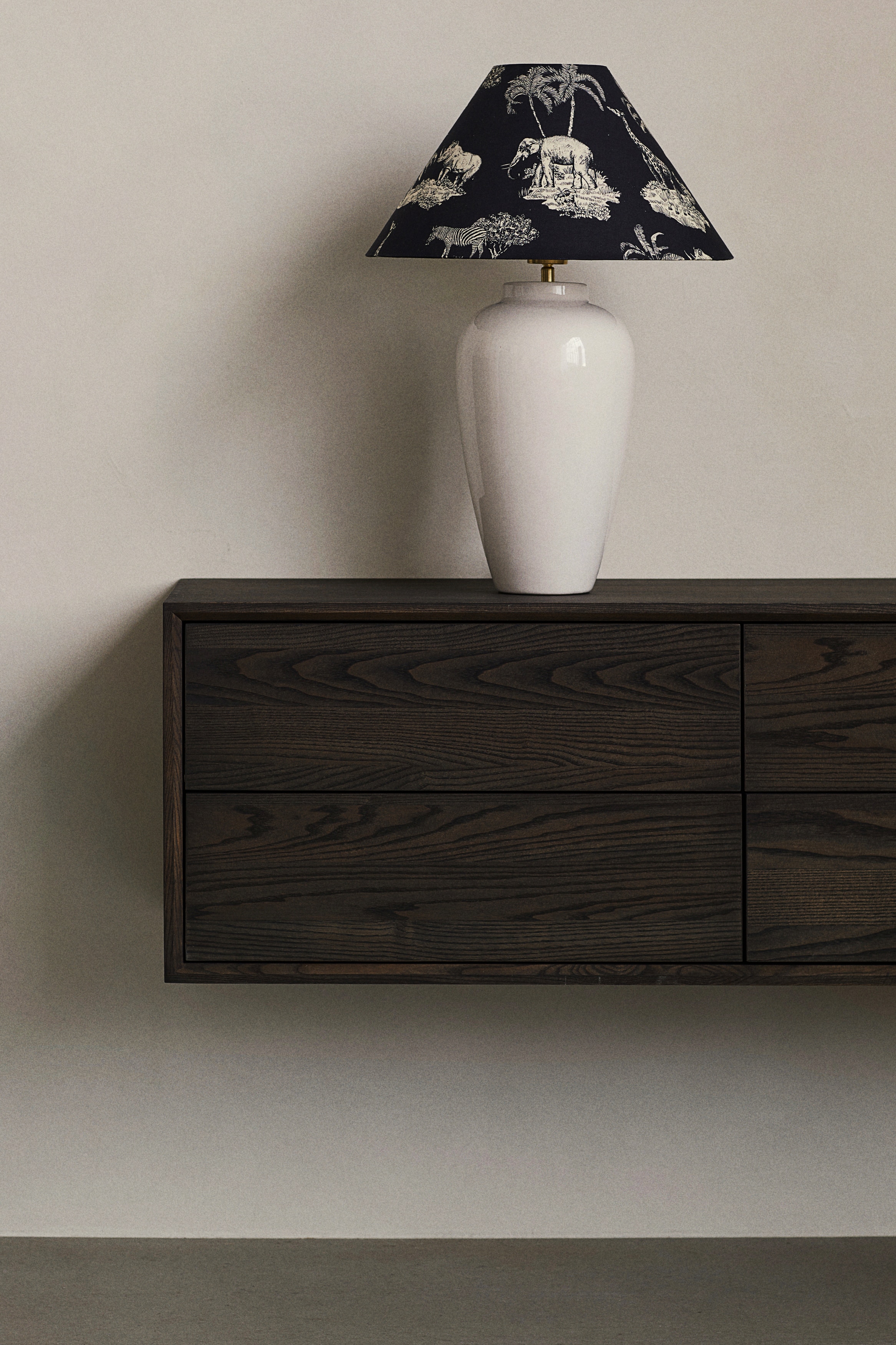 Stor lampskärm i bomull - Svart/Safaridjur