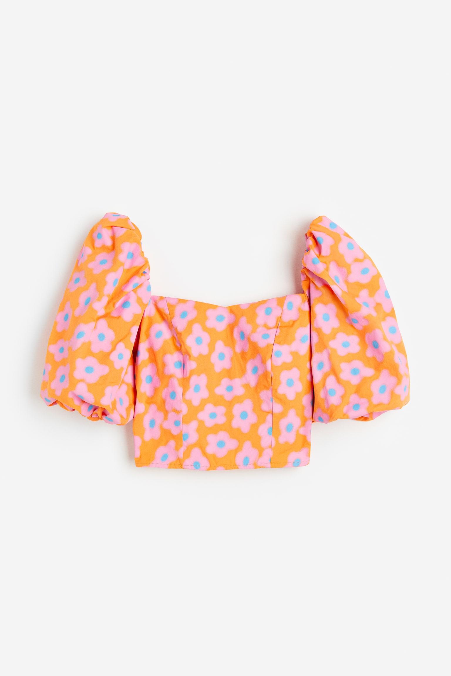 Puff Sleeve Poplin Blouse - Orange/Floral/Cream - 1