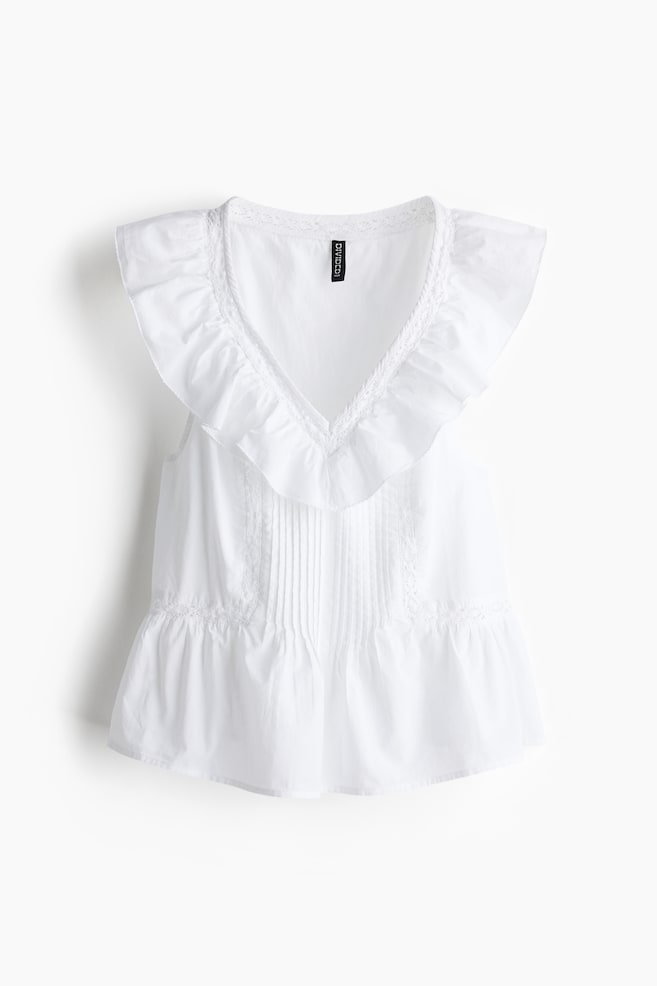 Frill-trimmed cotton vest top - White - 1