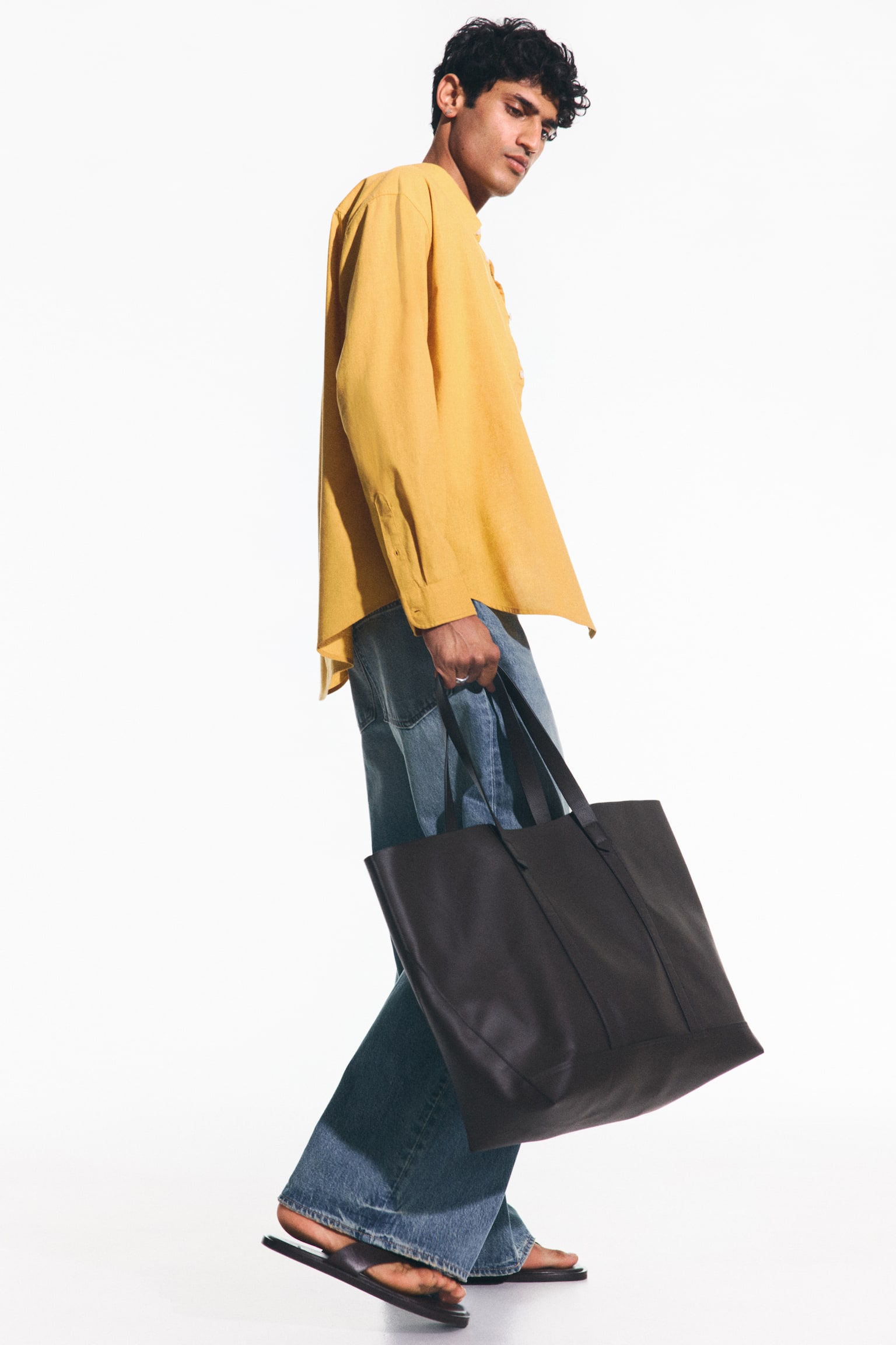 Relaxed Fit Linen-blend shirt - Dark yellow/Pink - 6