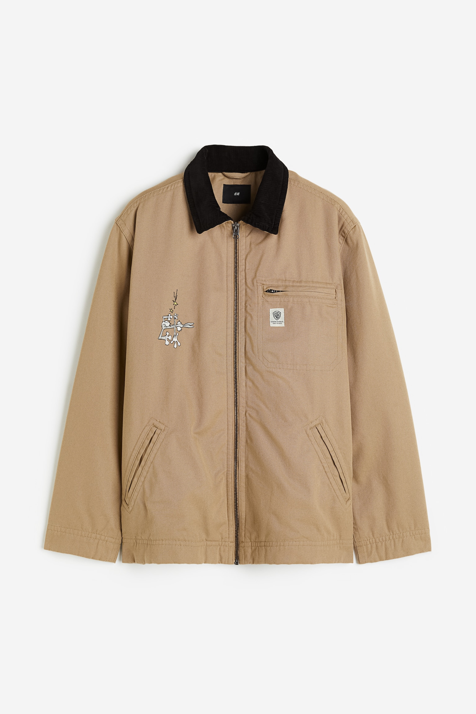 Loose Fit Jacket with corduroy collar - Beige - 1