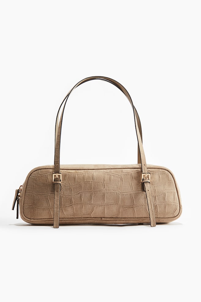 Rectangular shoulder bag - Beige/Crocodile pattern - 1