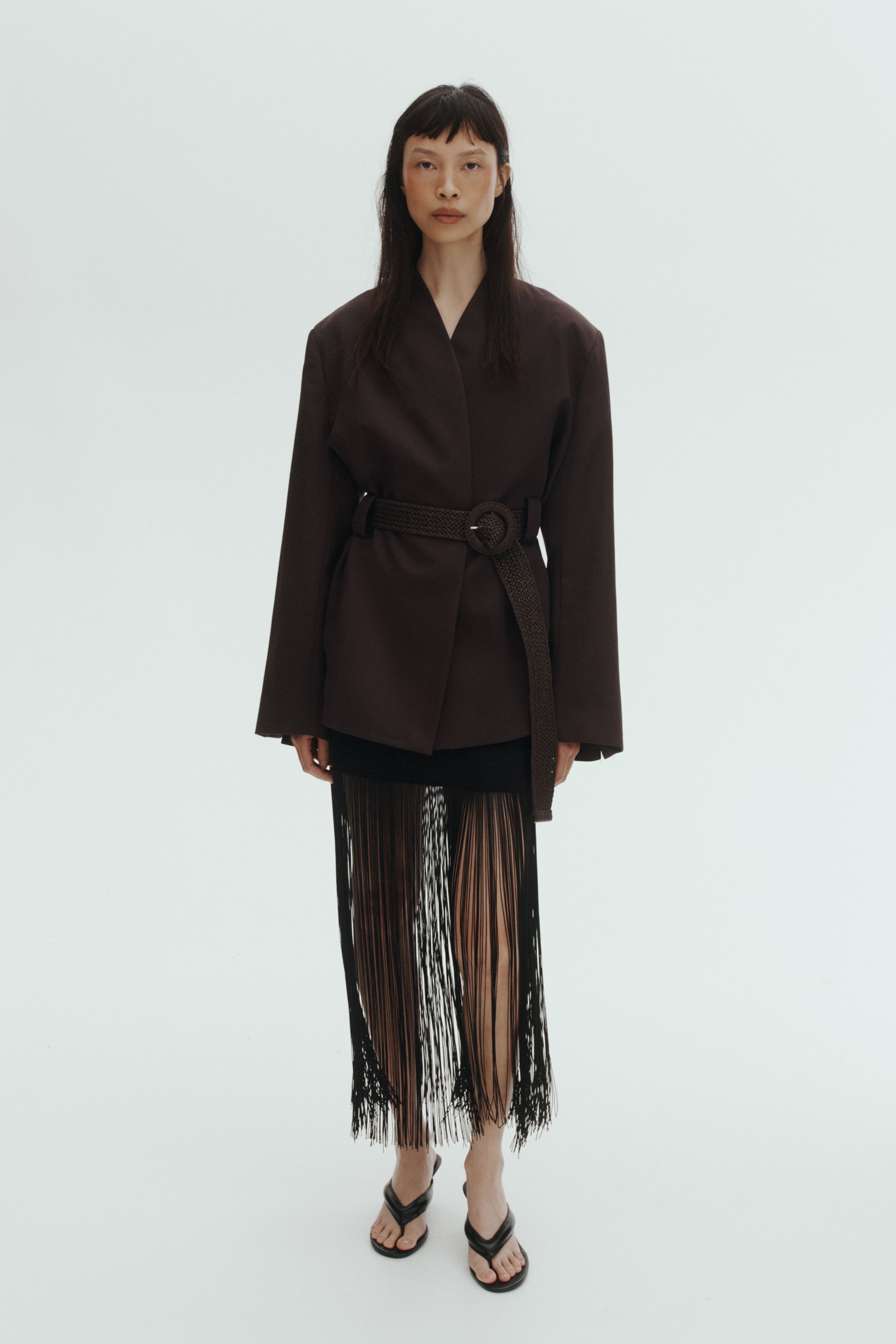 Belted Lapelless Jacket