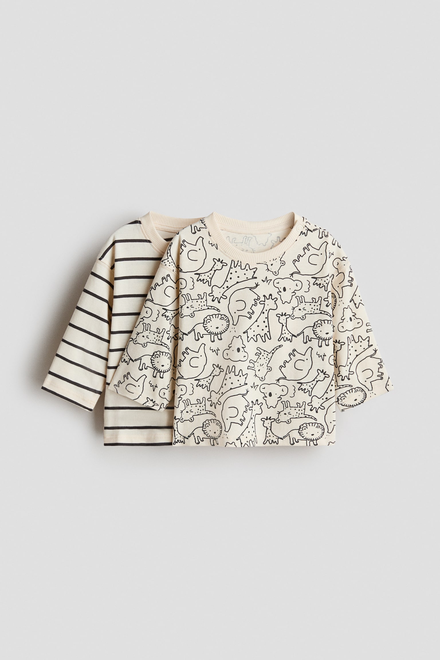 Pack de 2 camisetas estampadas - Beige claro/Animales/Azul/Dinosaurios/Verde claro/Vehículos