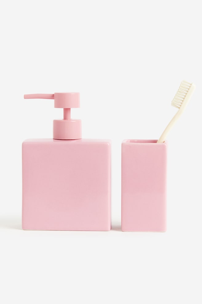 Stoneware soap dispenser - Light pink/Black - 3