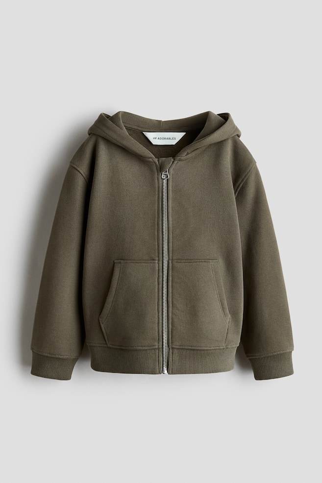 Hooded Cotton Sweatshirt Jacket - Khaki green/Khaki green/Navy blue/Brown - 1