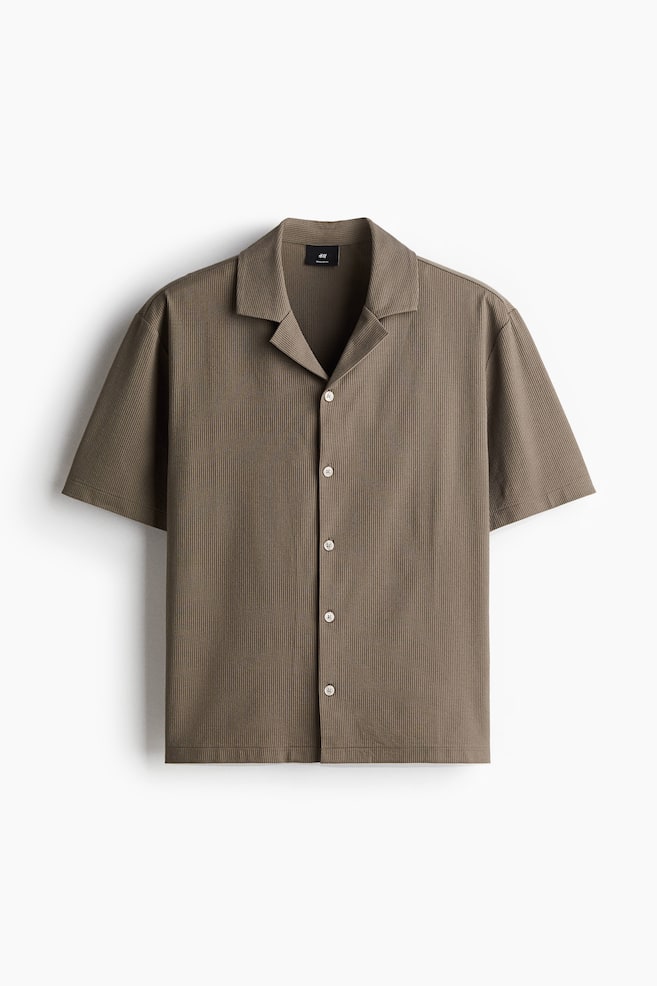 Regular Fit Rib Resort Shirt - Dark beige/Navy blue/Sage green - 1