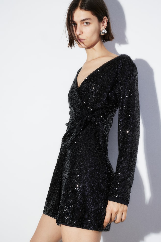 Sequined wrap dress - Black/Silver-coloured - 1