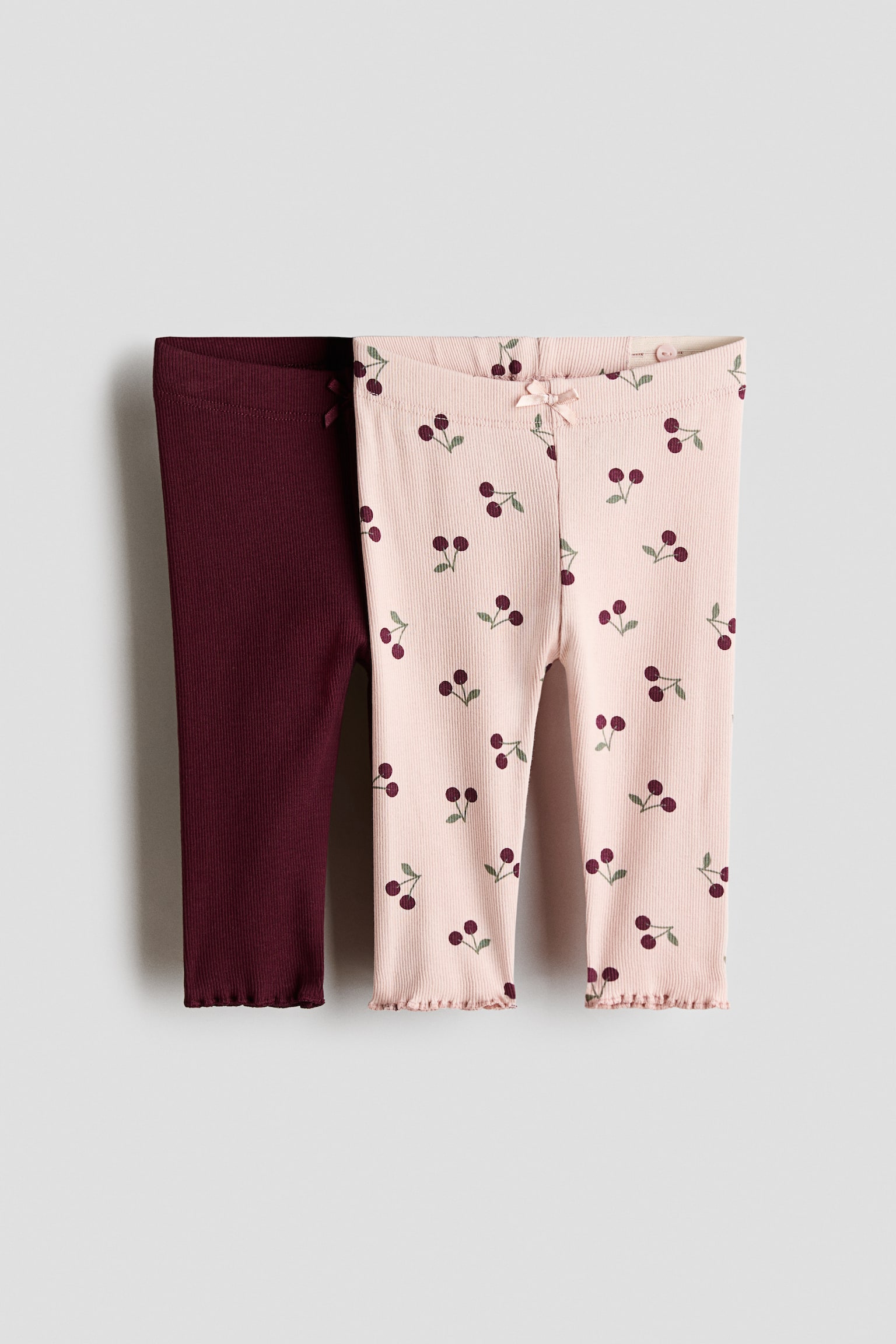 2-pack Rib Cotton Leggings - Light dusty pink/Cherries