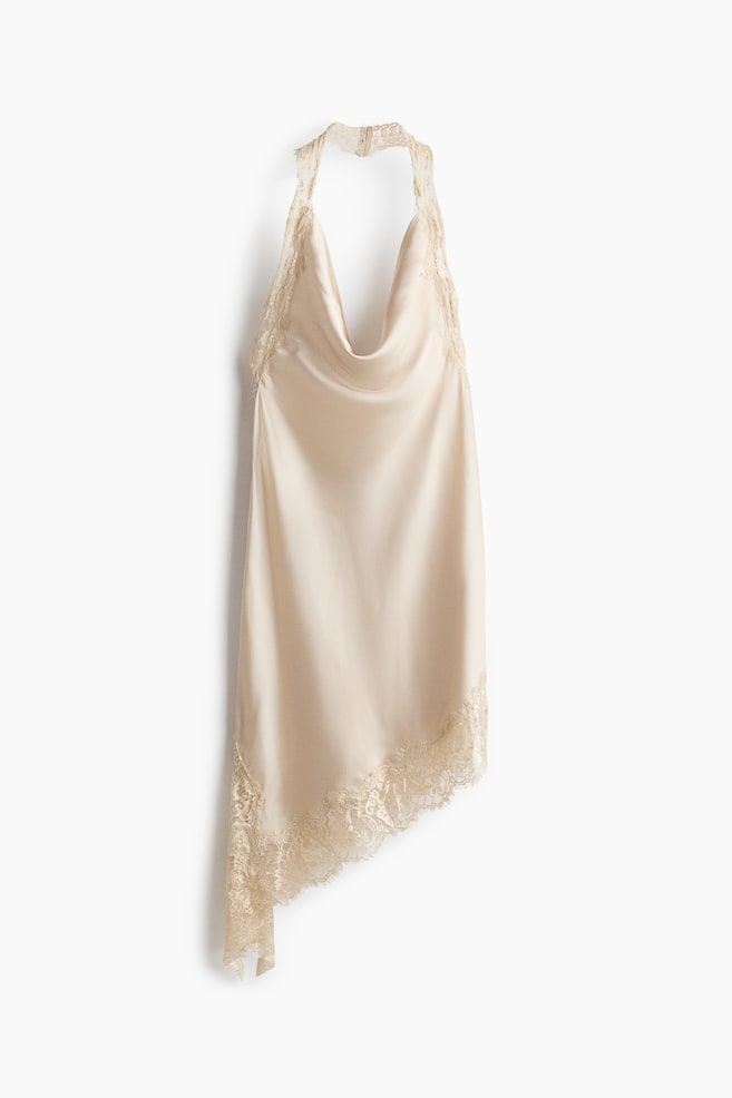 Vestido halter de satén - Beige claro/Negro - 1