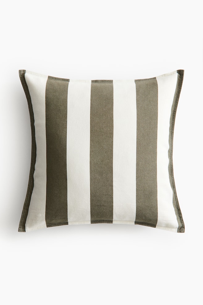 Linen-blend cushion cover - Dark olive green/Striped/Light brown/White striped/Beige/Striped - 1