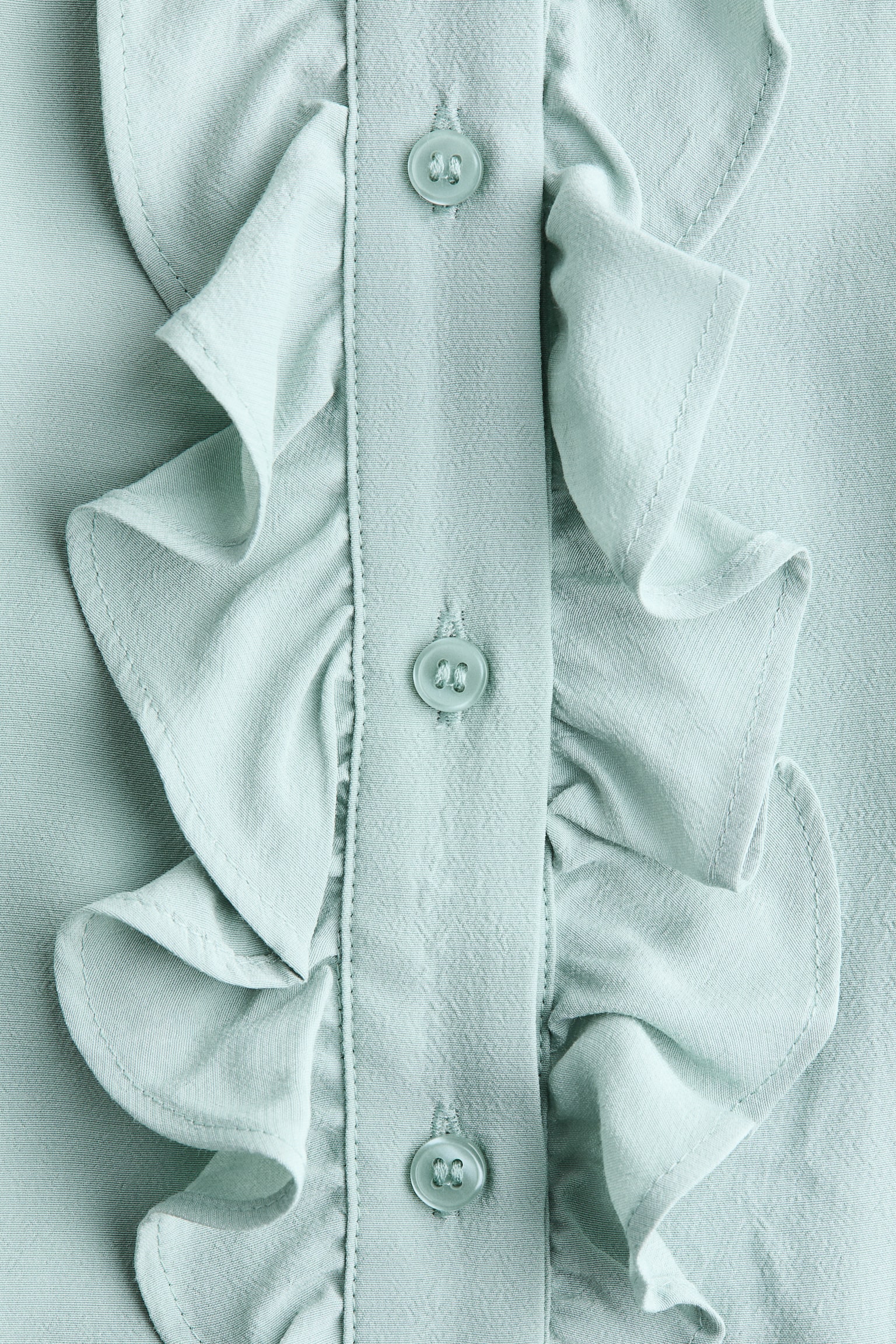 Frill-collared viscose blouse - Light turquoise/White - 3