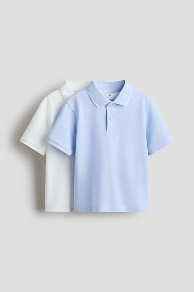 2-Pack Cotton Piqué Polo Shirts - Light blue/white/Light green/cream/Navy blue/striped - 1