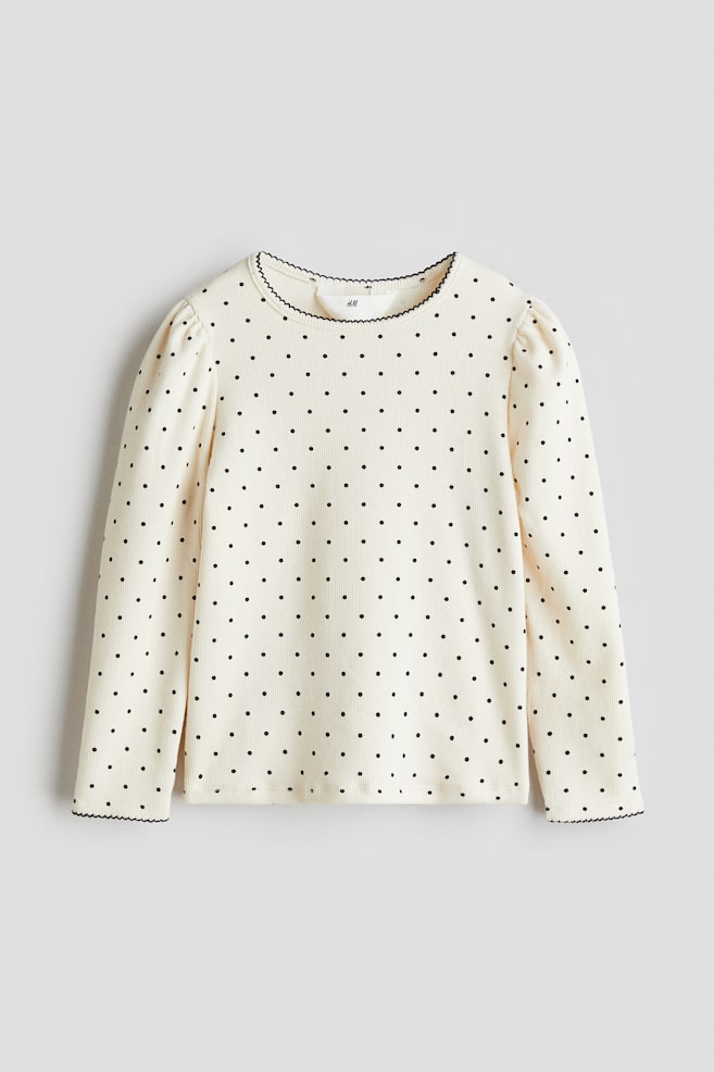 Picot-trimmed jersey top - Cream/Spotted/Beige/Leopard print - 1