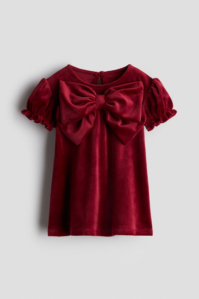 Vestido de velour con lazo - Rojo oscuro - 1