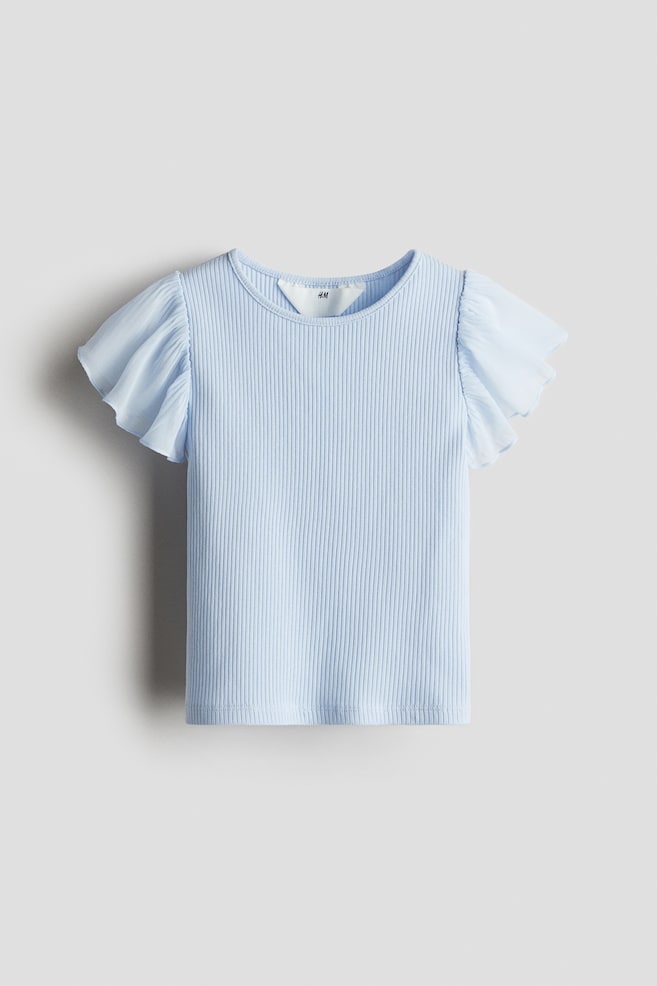 Shirt mit Chiffonärmeln - Hellblau/Weiss - 1