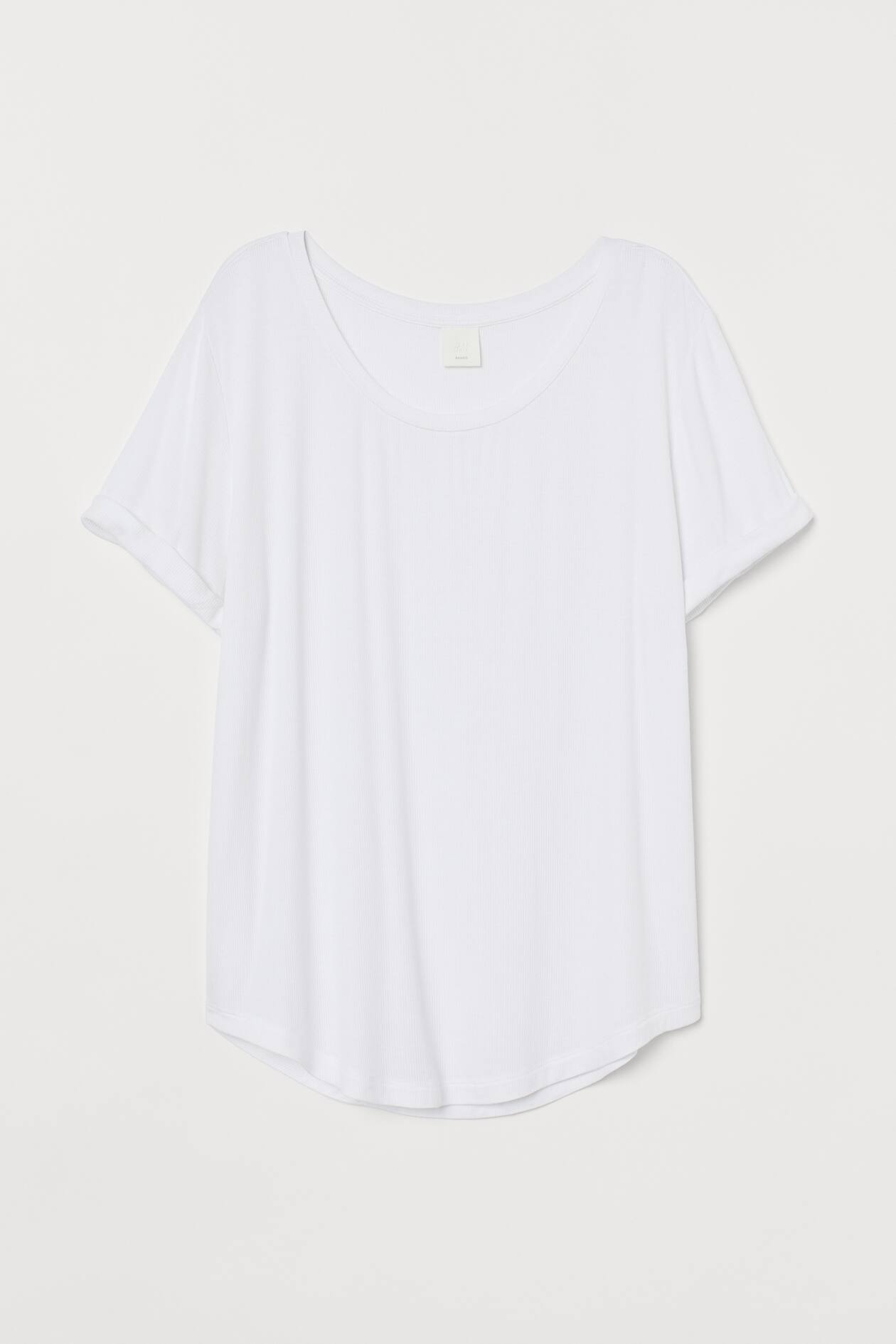 Round-neck T-shirt - Short sleeve - White/ribbed - Ladies | H&M US