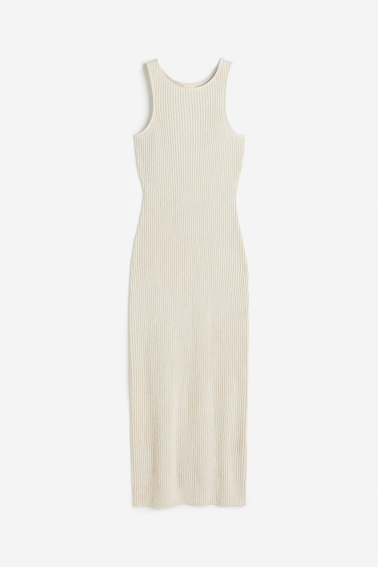 Rib-knit Silk-blend Dress - Round Neck - Sleeveless - Light beige ...