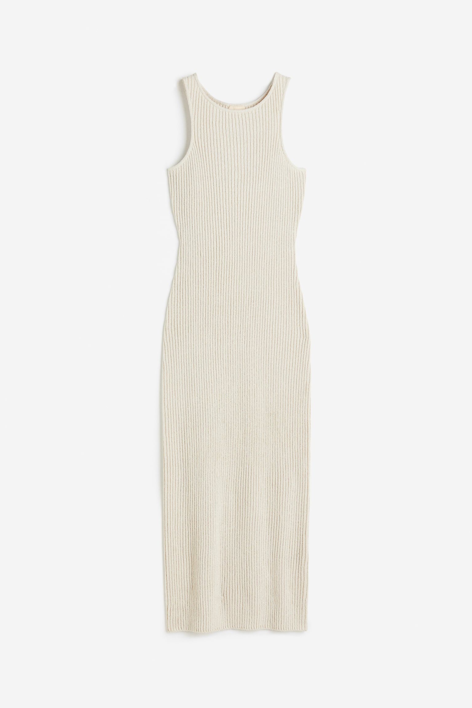 Rib Knit Silk Blend Dress - Light beige/Black - 1