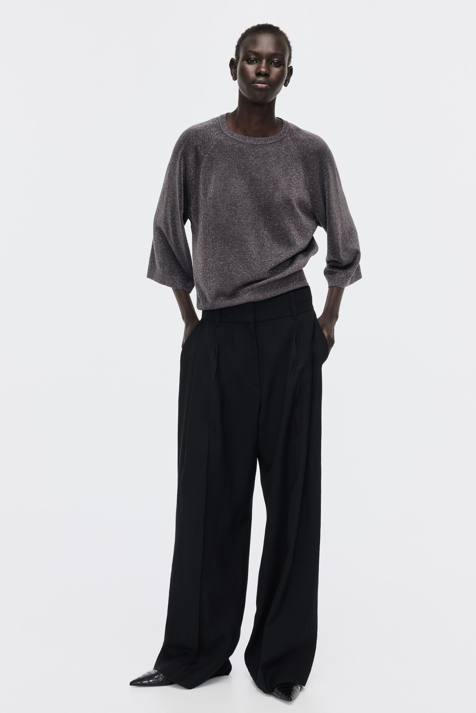 Fine-knit glittery top - Dark grey/Dusty pink marl/Dark khaki green - 3