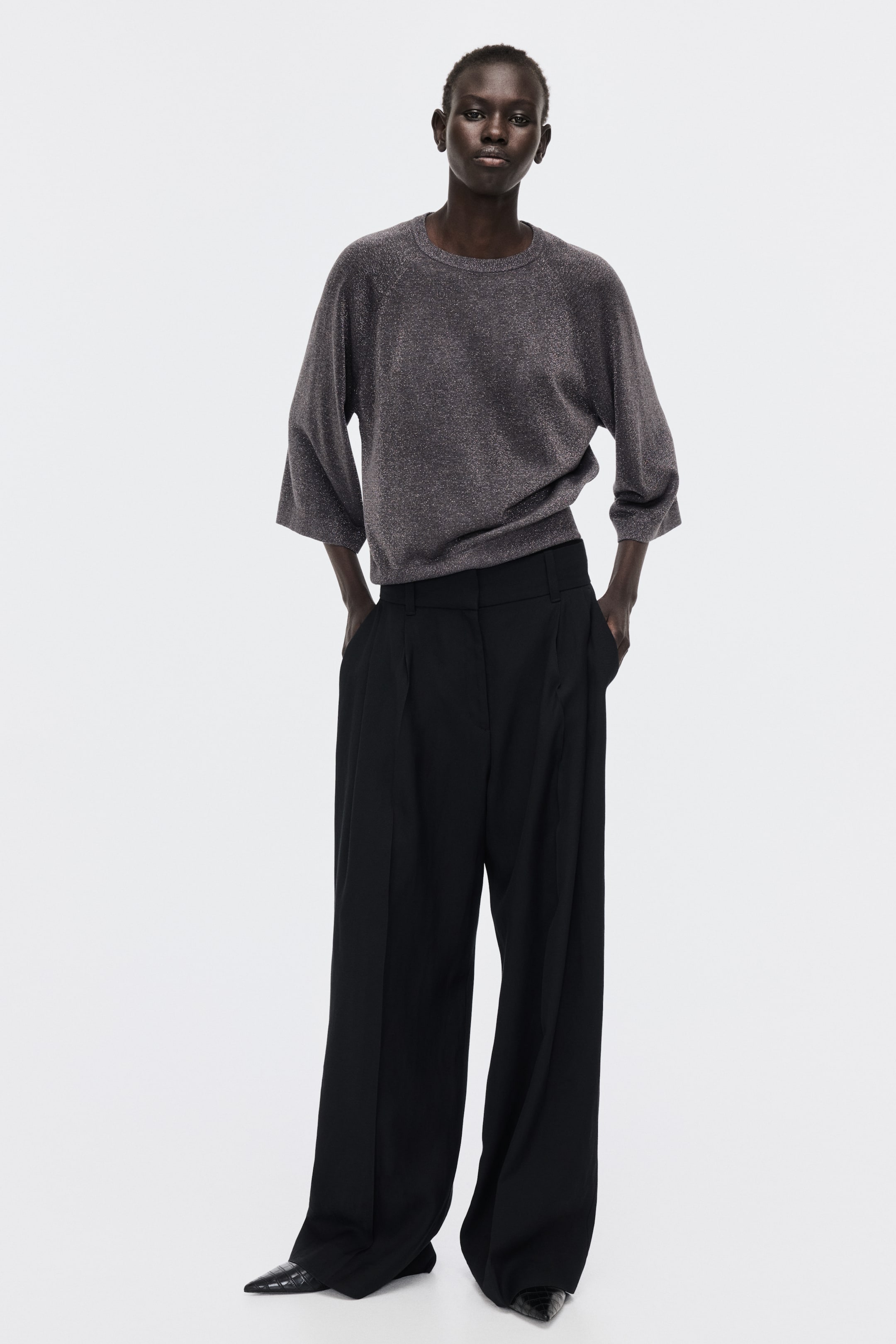 View larger image: Fine-knit glittery top - Dark grey - Ladies | H&M IE 4